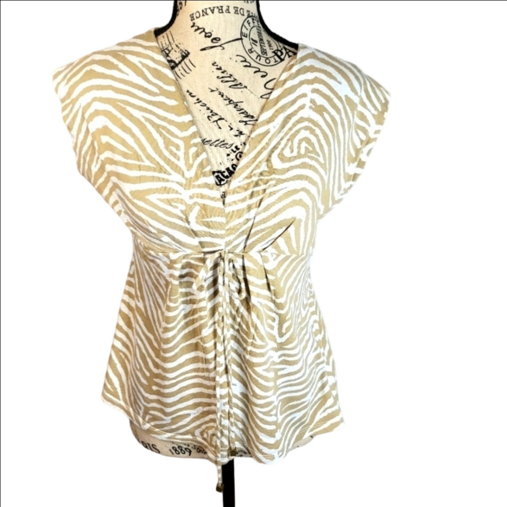Michael Kors Beige White Animal Print Blouse Small Petite